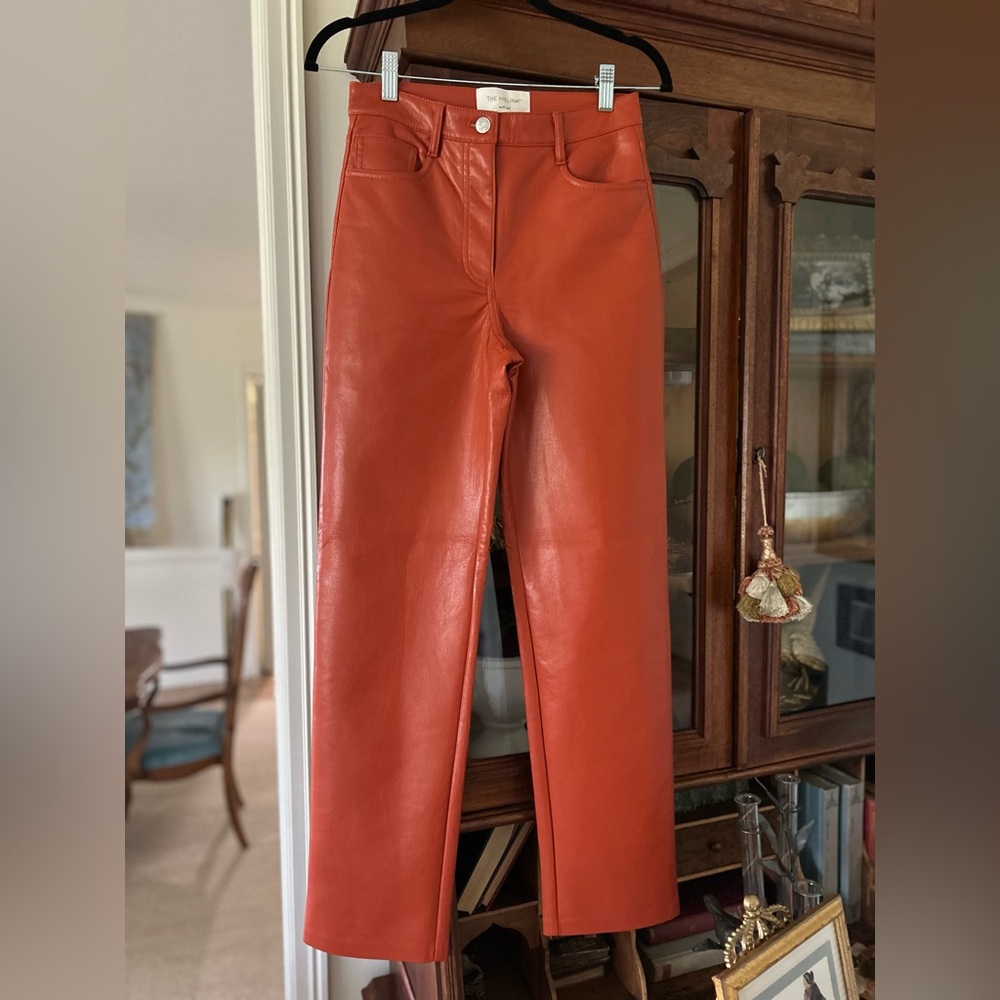 Aritzia Wilfred The Melina Orange High Waisted Vegan Leather Pants Sz 2
